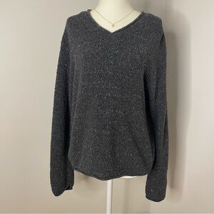 Vintage Made In The USA Alps Gray Fuzzy Knit V-Neck Sweater Medium